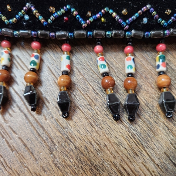 BEAUTIFUL BOHO SILK VELVET BEADED & FEATHERS CROSSBODY PURSE - Picture 9 of 13